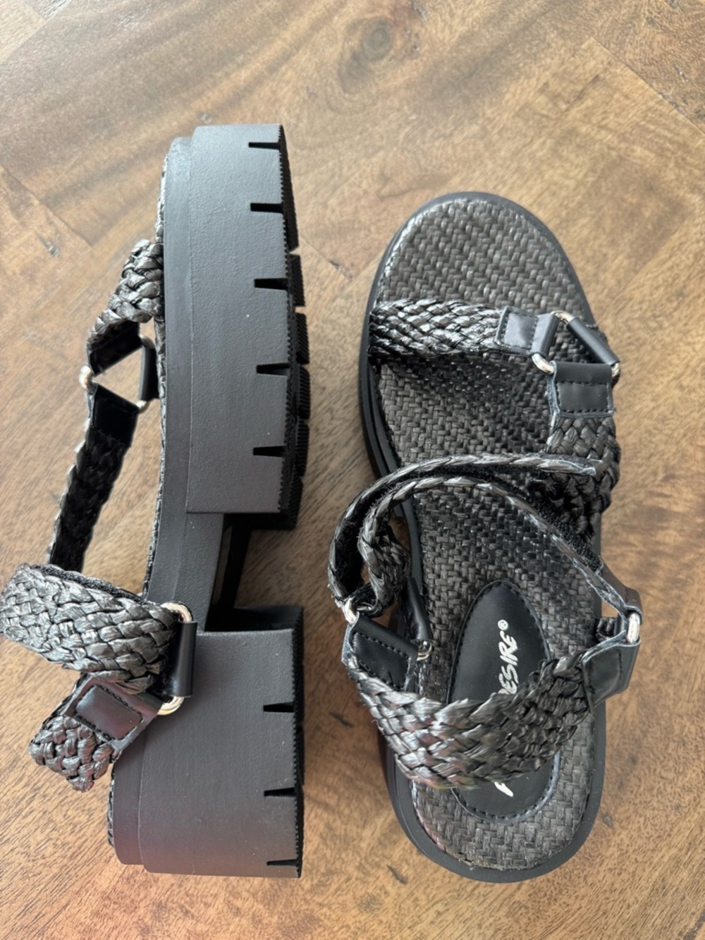 Public Desire Black Braided Platform Sandals